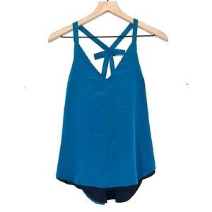 Amanda Uprichard Round Hem Teal Silk Tank Top